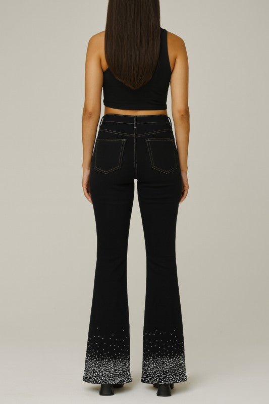 GJG Denim Rhinestone Boot Cut Jean in Black Denim - Sleekdenim.com