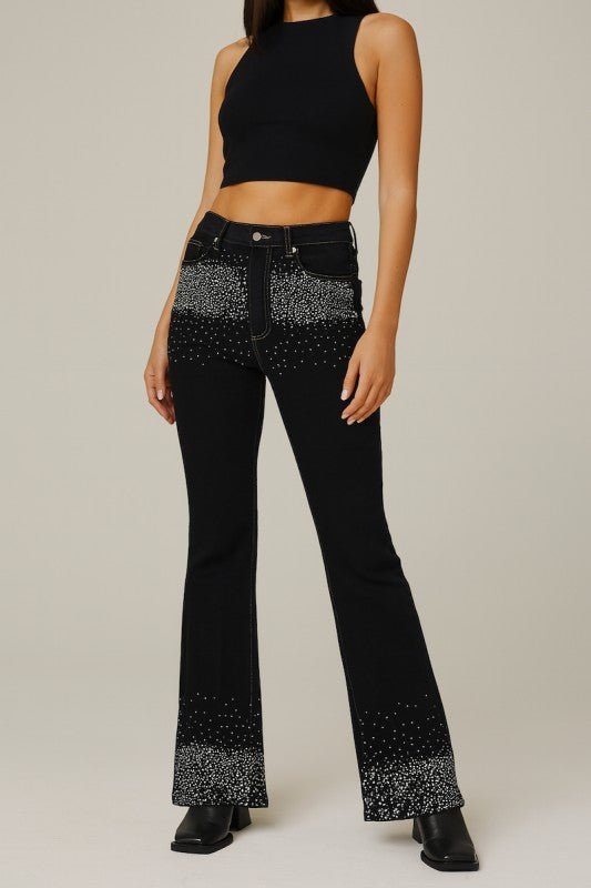 GJG Denim Rhinestone Boot Cut Jean in Black Denim - Sleekdenim.com