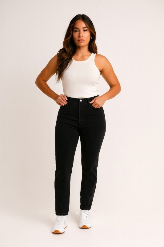 GJG Denim Vintage High Waisted Black Mom Jeans - Sleekdenim.com