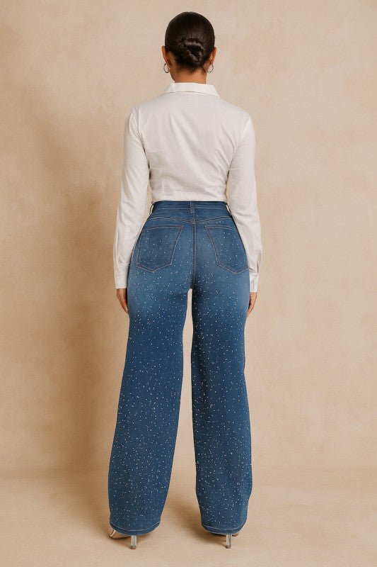 GJG Denim Wide Leg Rhinestone Jean - Sleekdenim.com