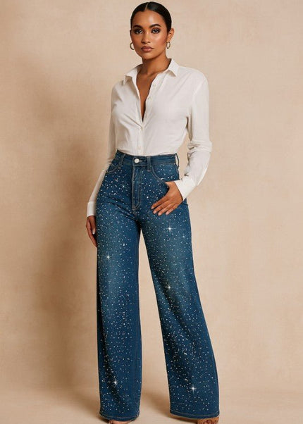 GJG Denim Wide Leg Rhinestone Jean - Sleekdenim.com