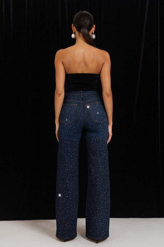 GJG Denim Wide Leg Rhinestone Jeans - Sleekdenim.com
