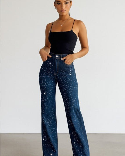 GJG Denim Wide Leg Rhinestone Jeans - Sleekdenim.com