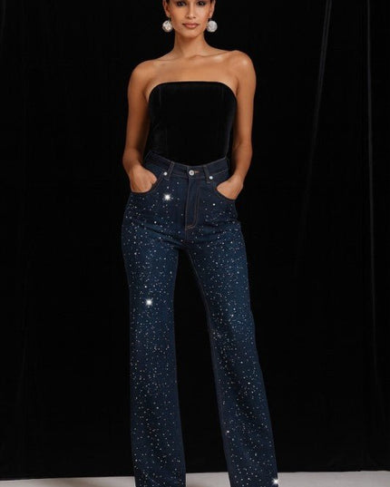 GJG Denim Wide Leg Rhinestone Jeans - Sleekdenim.com