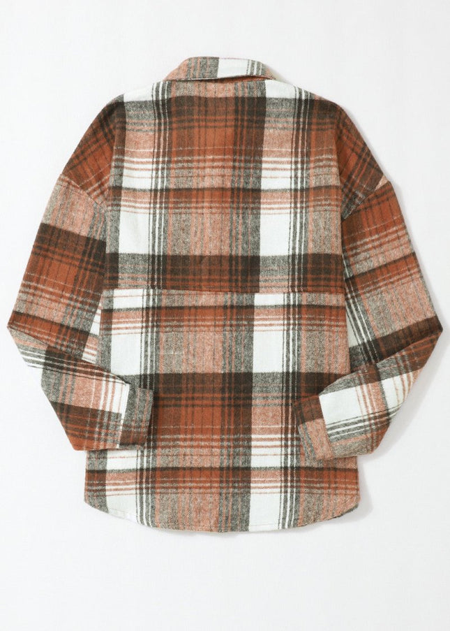 Gold Flame & Grey Plaid Button Up Collared Flannel Shacket - Sleekdenim.com