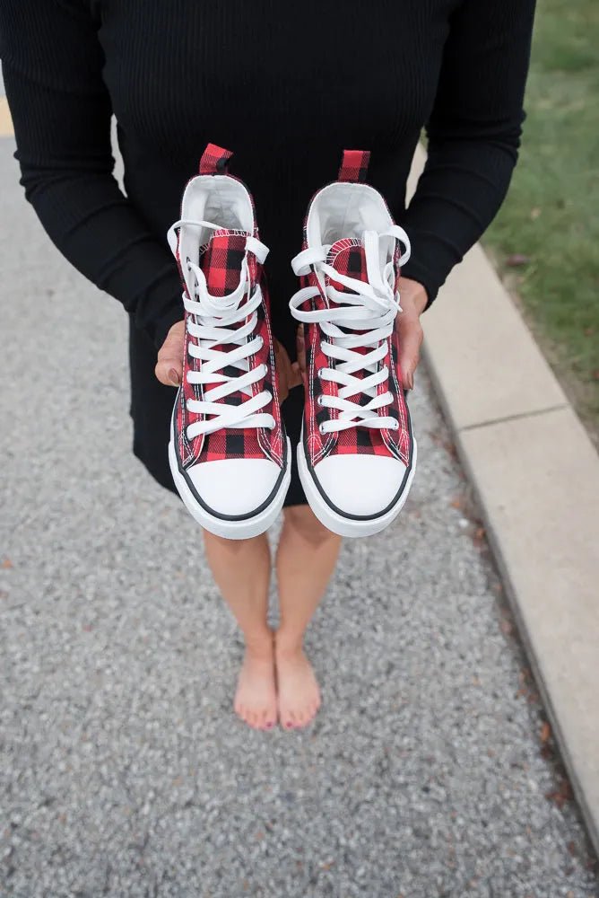 Got the Look Sneakers in Red Plaid - Sleekdenim.com