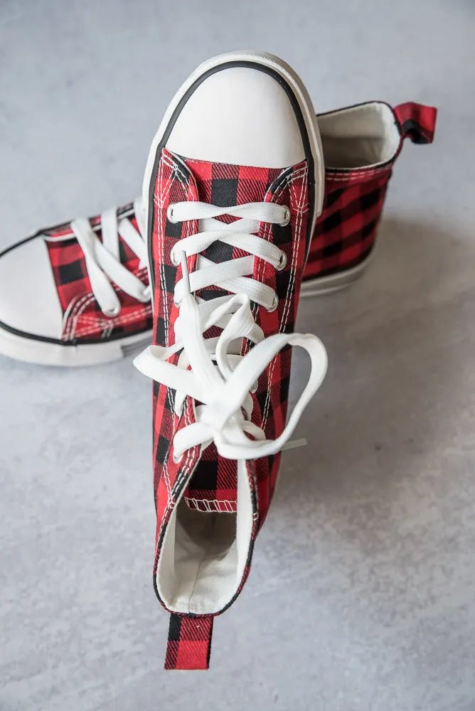 Got the Look Sneakers in Red Plaid - Sleekdenim.com