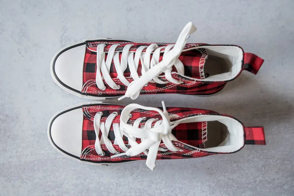 Got the Look Sneakers in Red Plaid - Sleekdenim.com