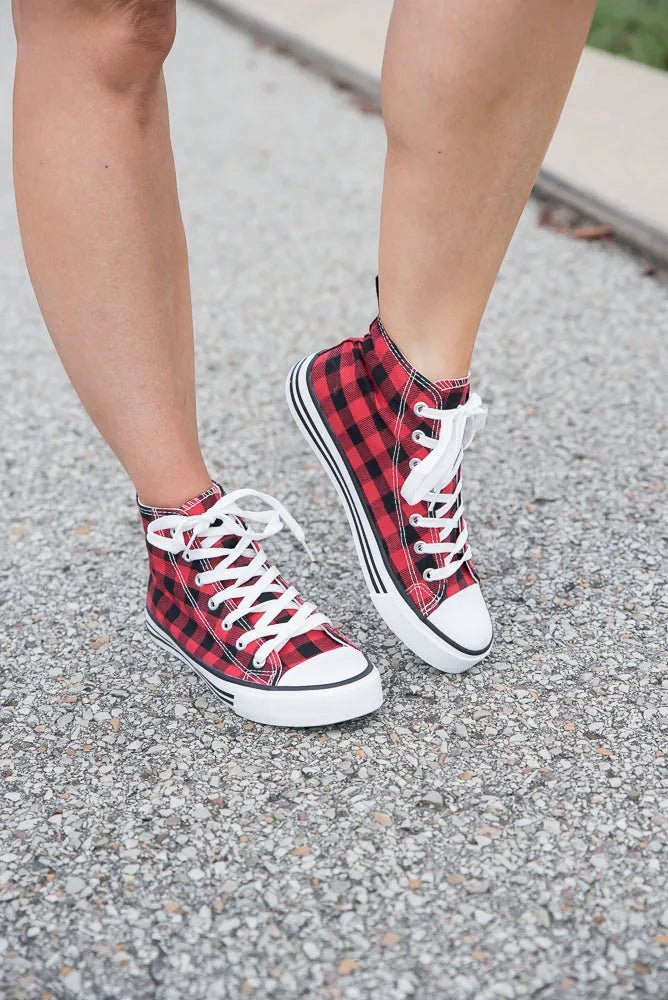 Got the Look Sneakers in Red Plaid - Sleekdenim.com