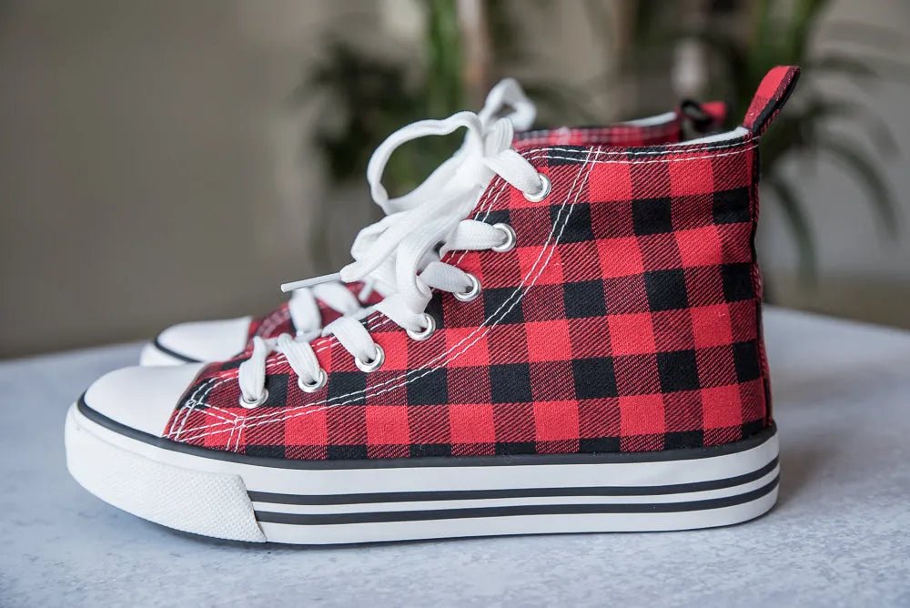 Got the Look Sneakers in Red Plaid - Sleekdenim.com