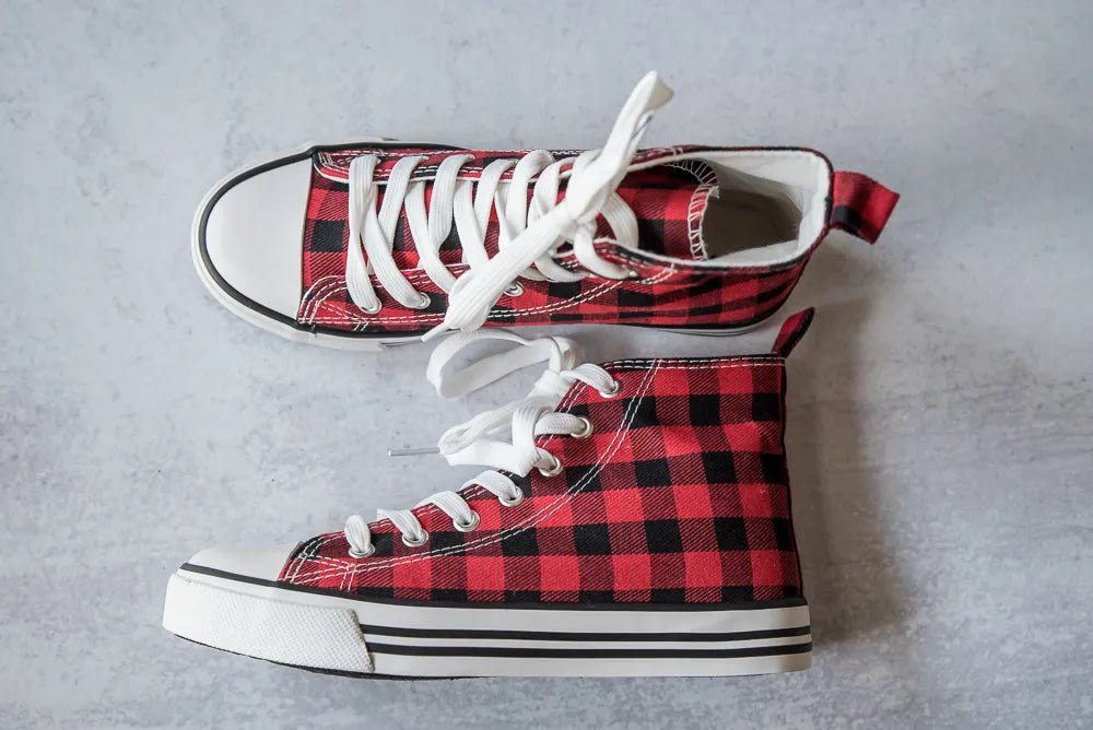 Got the Look Sneakers in Red Plaid - Sleekdenim.com