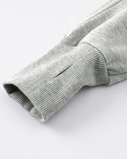 Gray Zip Up Stand Collar Ribbed Thumbhole Sleeve Sweatshirt - Sleekdenim.com