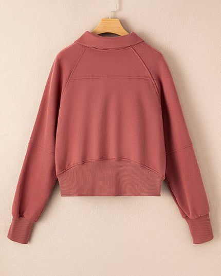 Gray Zip Up Stand Collar Ribbed Thumbhole Sleeve Sweatshirt - Sleekdenim.com