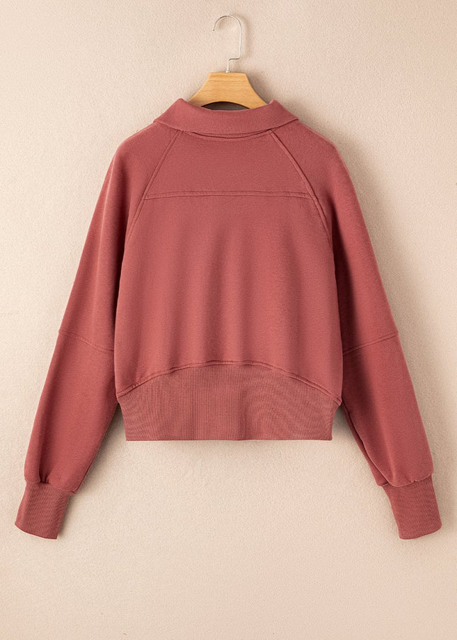 Gray Zip Up Stand Collar Ribbed Thumbhole Sleeve Sweatshirt - Sleekdenim.com