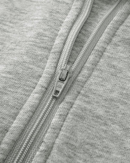 Gray Zip Up Stand Collar Ribbed Thumbhole Sleeve Sweatshirt - Sleekdenim.com