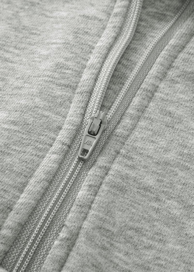 Gray Zip Up Stand Collar Ribbed Thumbhole Sleeve Sweatshirt - Sleekdenim.com