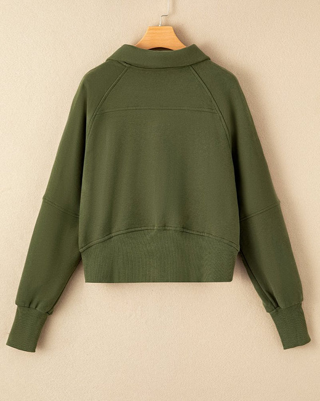 Gray Zip Up Stand Collar Ribbed Thumbhole Sleeve Sweatshirt - Sleekdenim.com