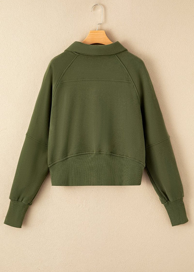 Gray Zip Up Stand Collar Ribbed Thumbhole Sleeve Sweatshirt - Sleekdenim.com