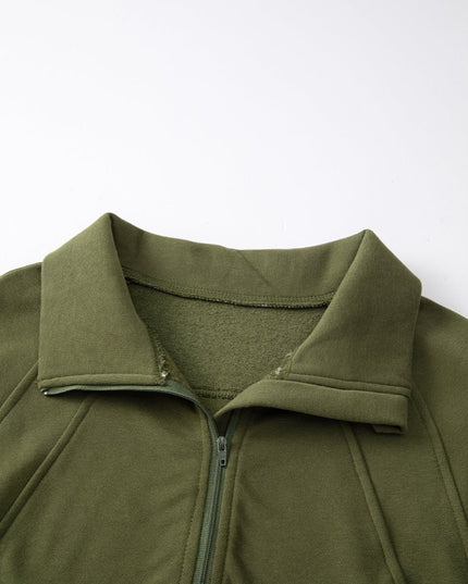 Gray Zip Up Stand Collar Ribbed Thumbhole Sleeve Sweatshirt - Sleekdenim.com