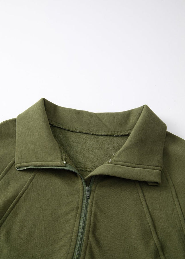 Gray Zip Up Stand Collar Ribbed Thumbhole Sleeve Sweatshirt - Sleekdenim.com