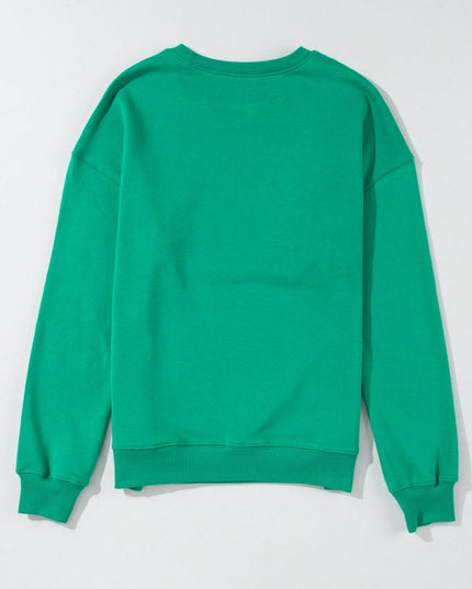 Green MERRY Print Drop Sleeve Pullover Sweatshirt - Sleekdenim.com