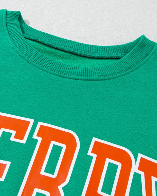 Green MERRY Print Drop Sleeve Pullover Sweatshirt - Sleekdenim.com