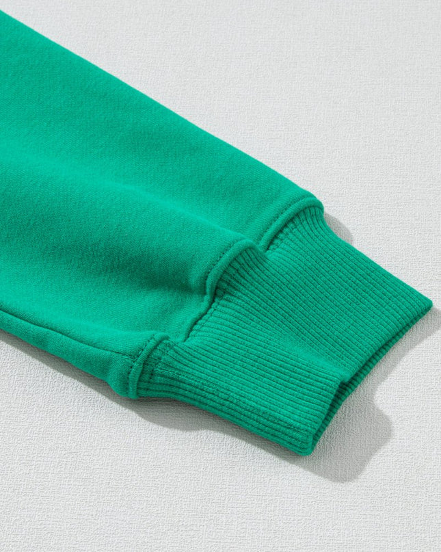 Green MERRY Print Drop Sleeve Pullover Sweatshirt - Sleekdenim.com