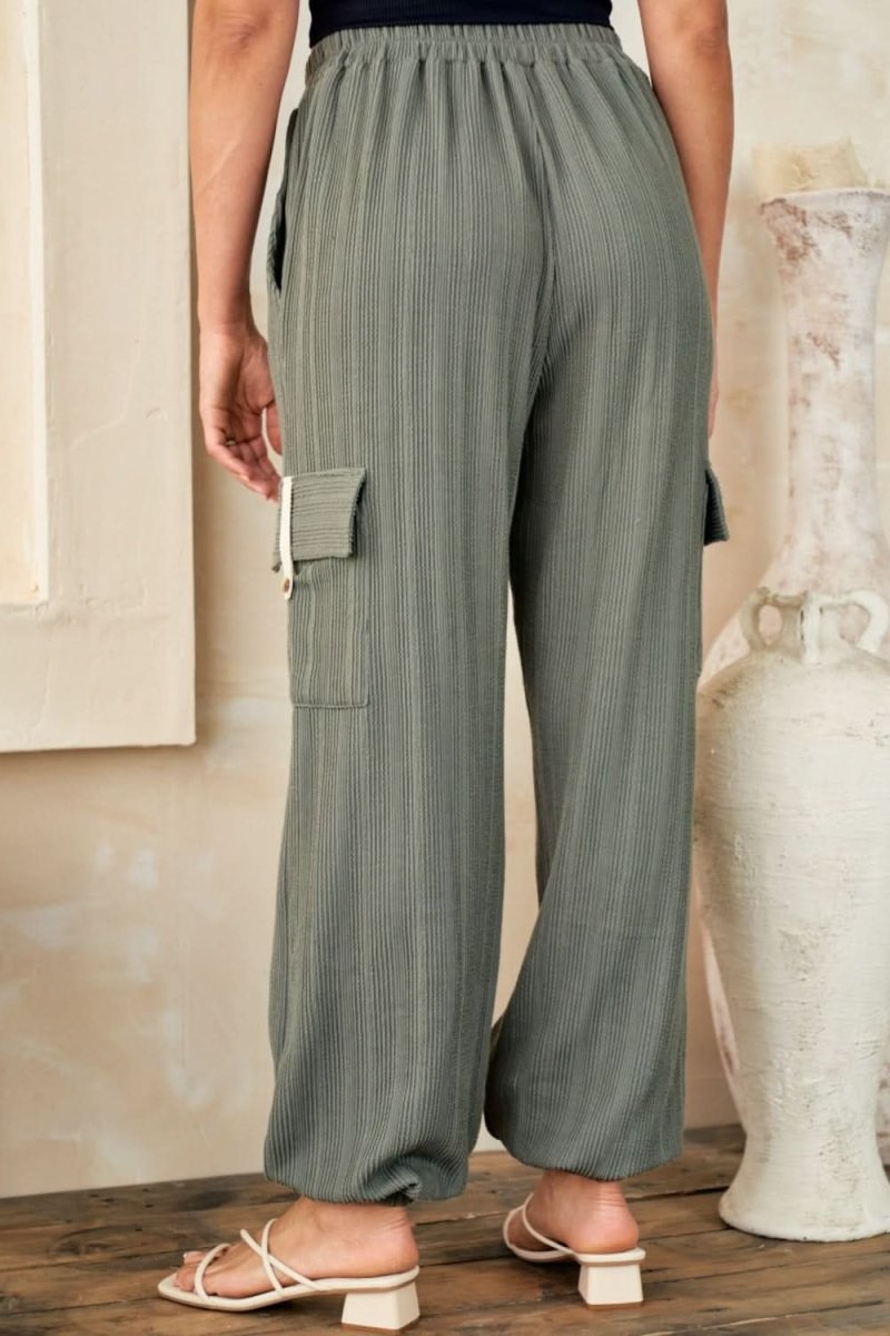 Hailey & Co Textured Rib Cargo Pants - Sleekdenim.com