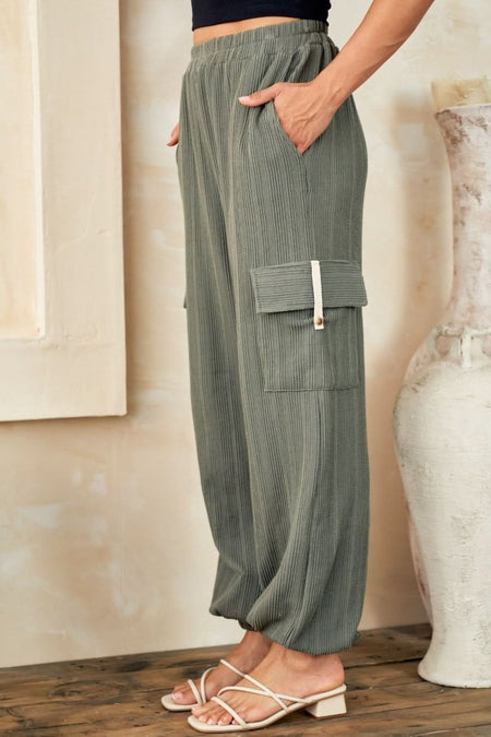 Hailey & Co Textured Rib Cargo Pants - Sleekdenim.com