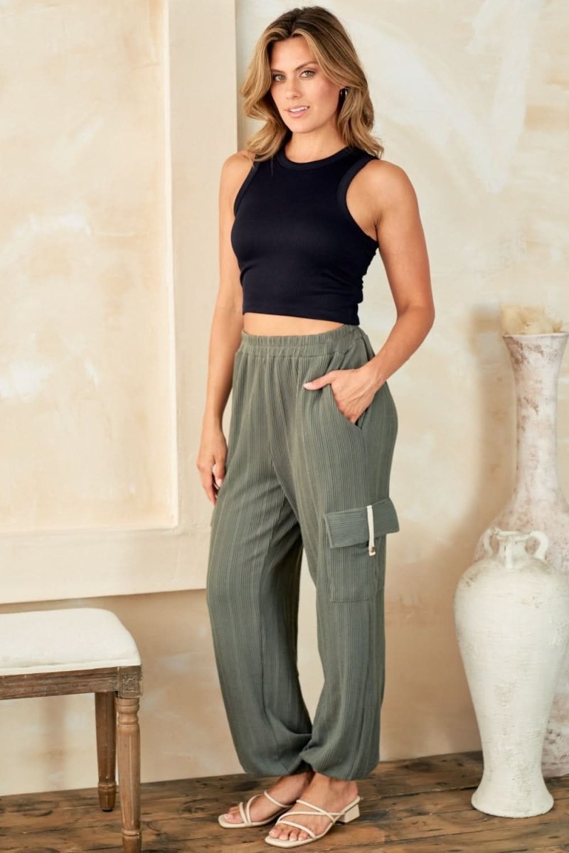 Hailey & Co Textured Rib Cargo Pants - Sleekdenim.com