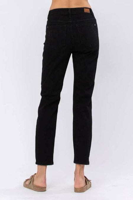 Judy Blue Black High Waist Destroyed Boyfriend Denim Jeans – Sleek Denim Boutique | Sleekdenim.com