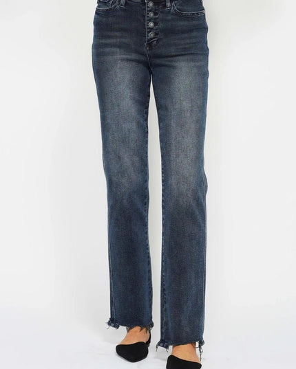 Judy Blue High Waist Button Fly Destroy Hem Straight Denim Jeans 88912