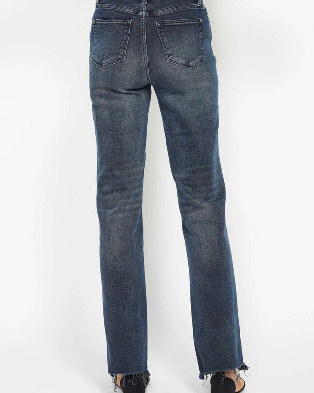 Judy Blue High Waist Button Fly Destroy Hem Straight Denim Jeans 88912