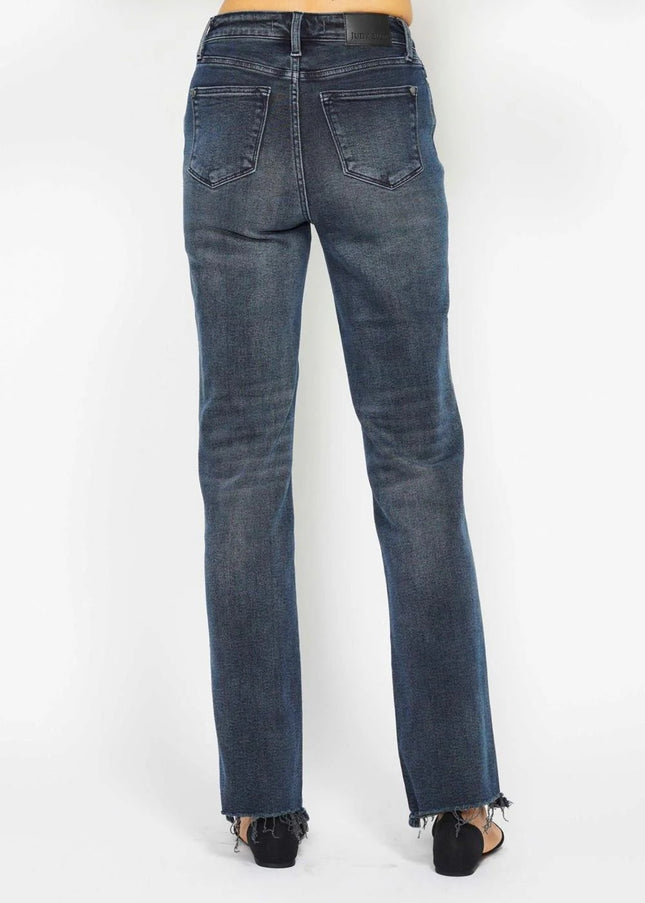 Judy Blue High Waist Button Fly Destroy Hem Straight Denim Jeans 88912