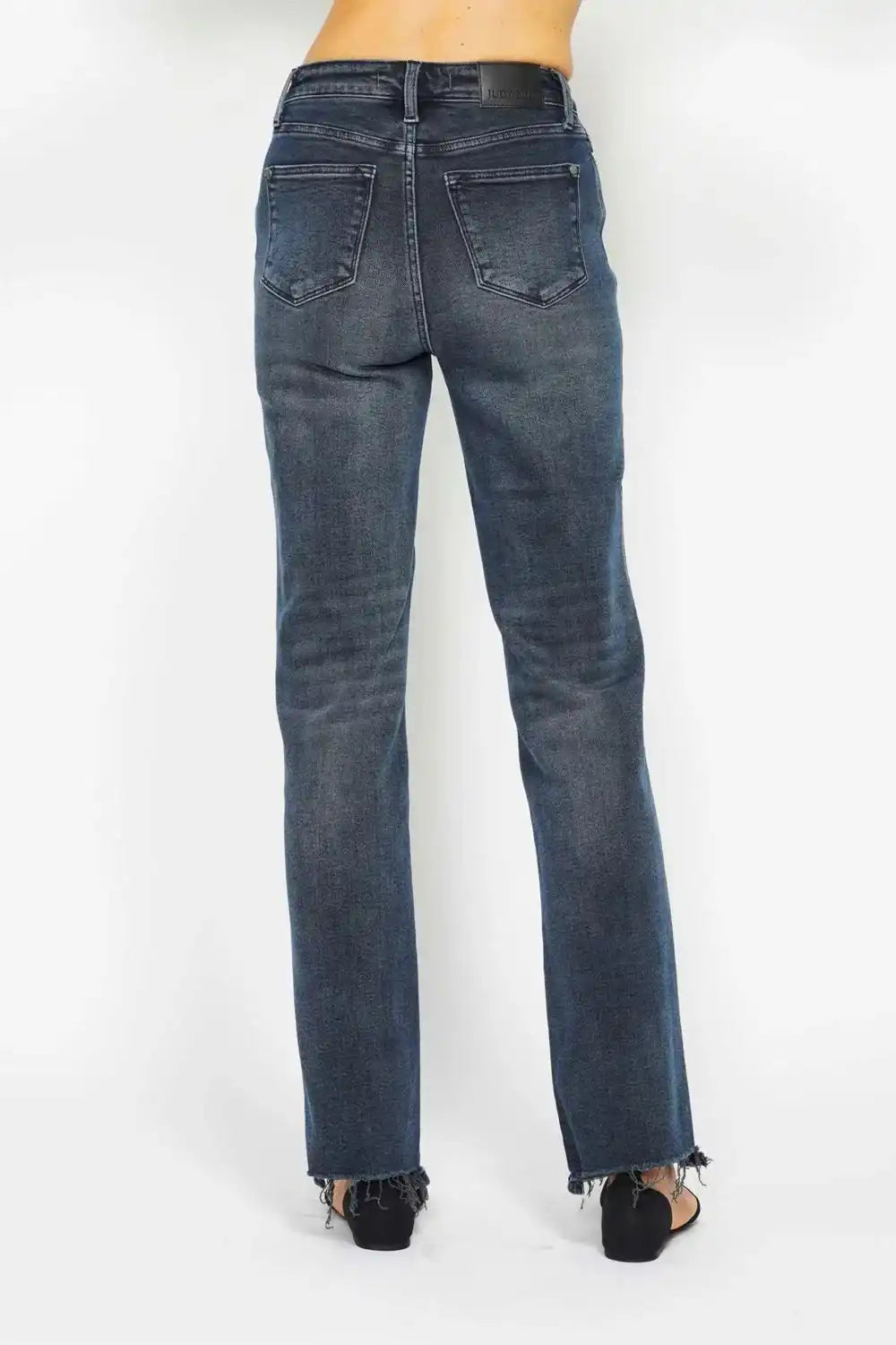 Judy Blue High Waist Button Fly Destroy Hem Straight Denim Jeans 88912 - Sleekdenim.com