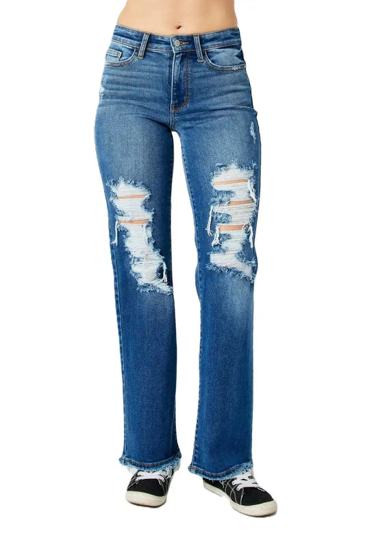 Judy Blue Mid Rise Comfy & Soft Ripped Denim Jeans 82605 - Image 5
