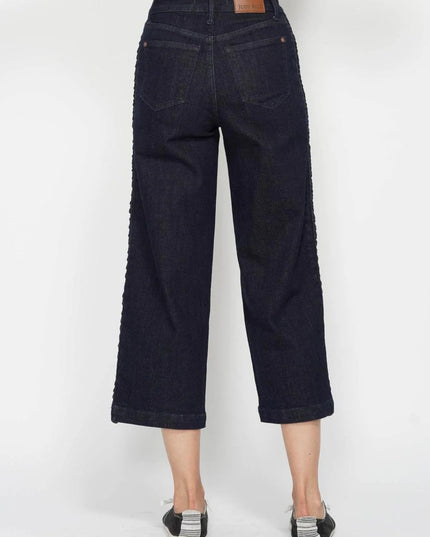 Judy Blue High Waist Side Seam Braid Detail Wide Leg Crop Denim Jeans 88851