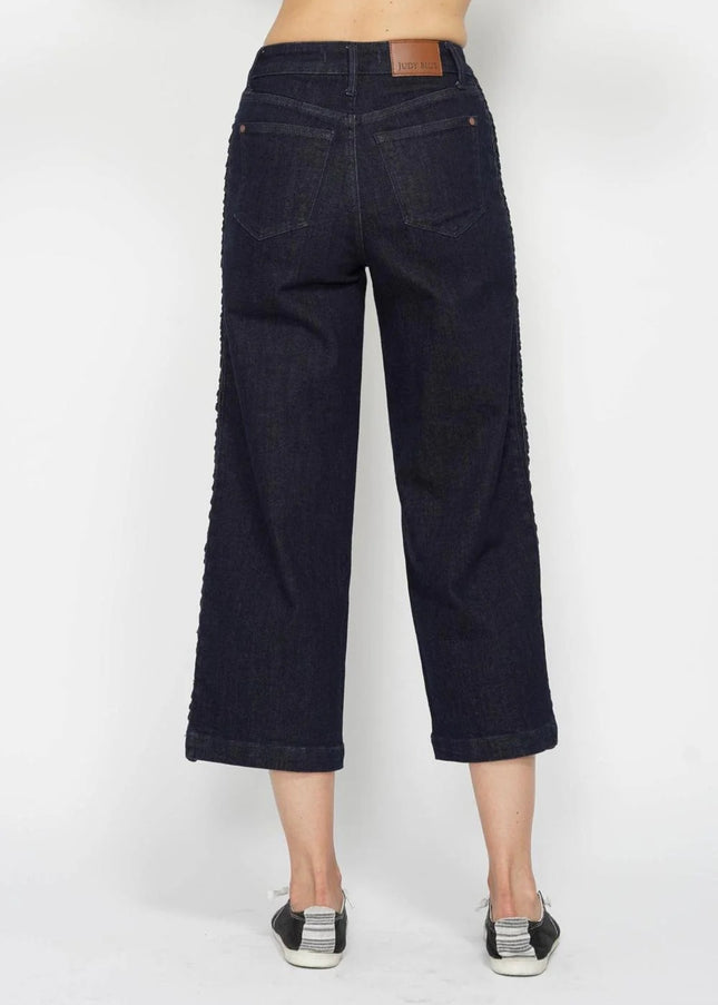 Judy Blue High Waist Side Seam Braid Detail Wide Leg Crop Denim Jeans 88851