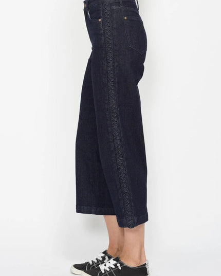 Judy Blue High Waist Side Seam Braid Detail Wide Leg Crop Denim Jeans 88851