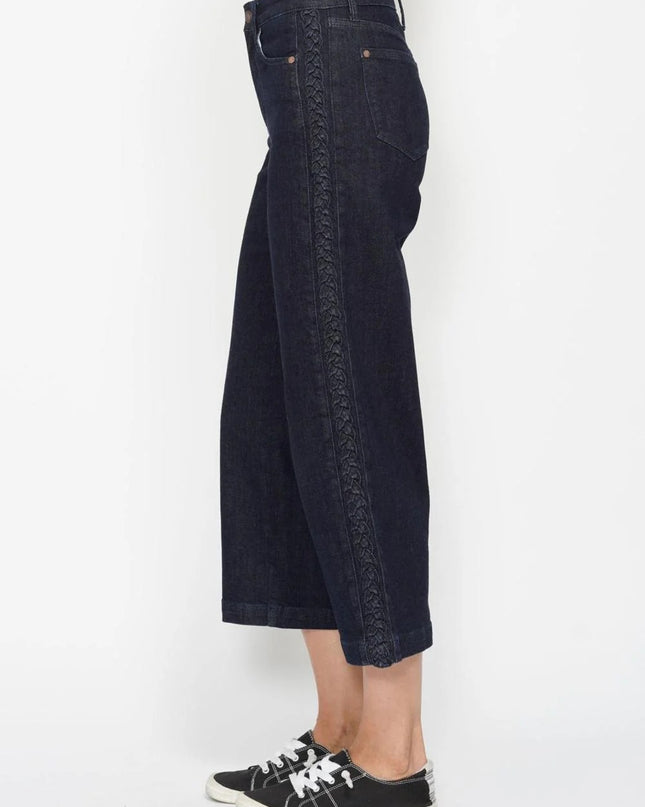 Judy Blue High Waist Side Seam Braid Detail Wide Leg Crop Denim Jeans 88851