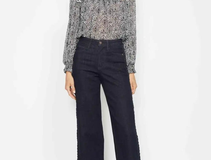 Judy Blue High Waist Side Seam Braid Detail Wide Leg Crop Denim Jeans 88851 - Sleekdenim.com