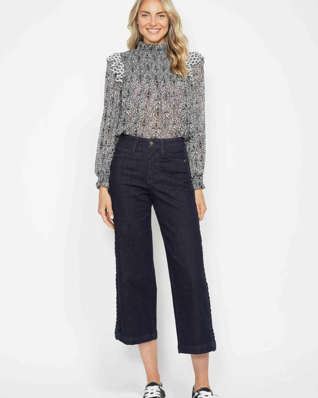 Judy Blue High Waist Side Seam Braid Detail Wide Leg Crop Denim Jeans 88851