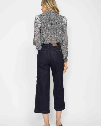 Judy Blue High Waist Side Seam Braid Detail Wide Leg Crop Denim Jeans 88851