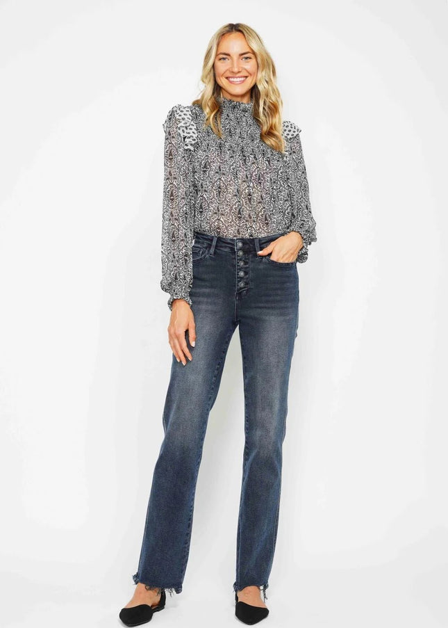 Judy Blue High Waist Button Fly Destroy Hem Straight Denim Jeans 88912