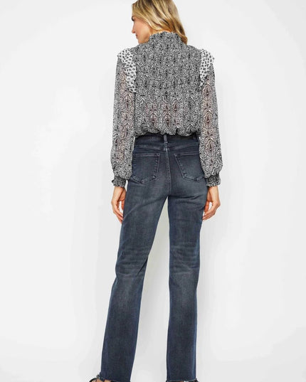 Judy Blue High Waist Button Fly Destroy Hem Straight Denim Jeans 88912