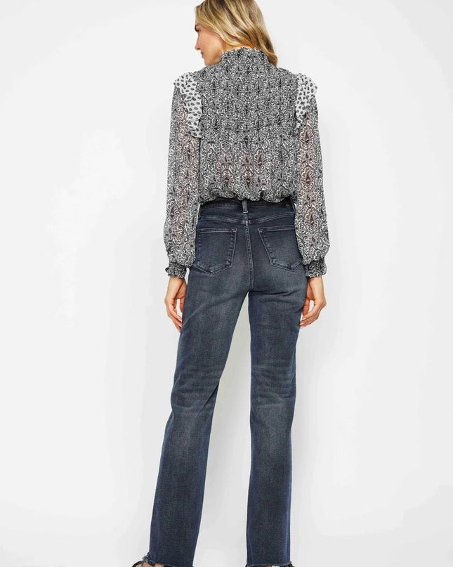 Judy Blue High Waist Button Fly Destroy Hem Straight Denim Jeans 88912