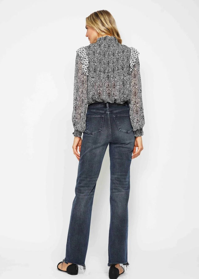 Judy Blue High Waist Button Fly Destroy Hem Straight Denim Jeans 88912