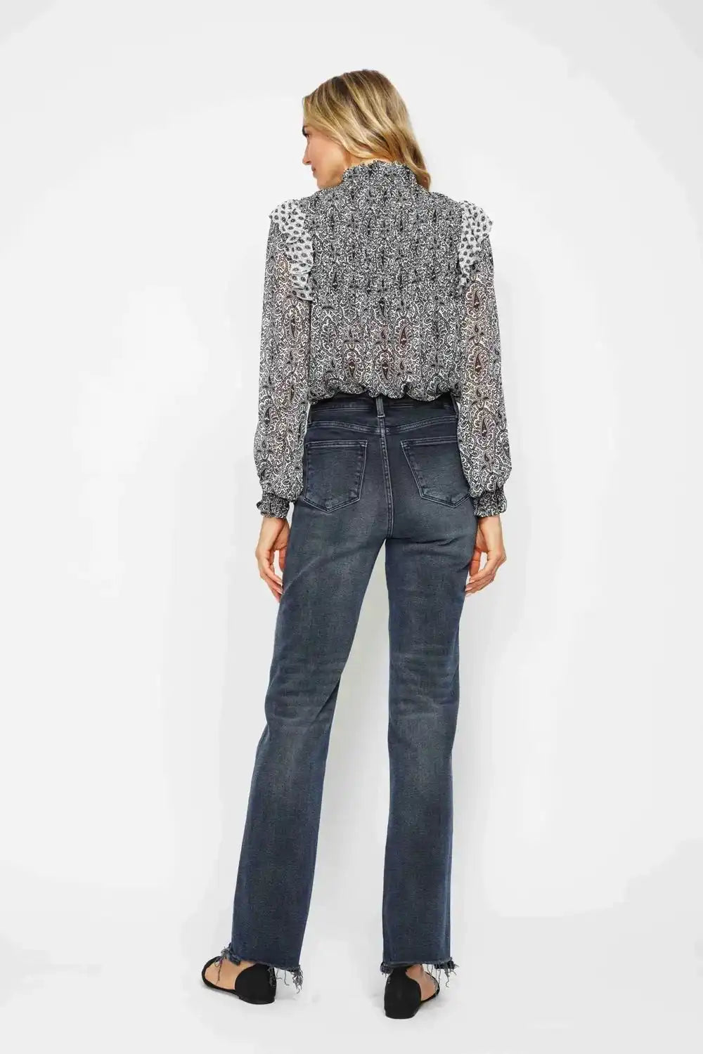 Judy Blue High Waist Button Fly Destroy Hem Straight Denim Jeans 88912 - Sleekdenim.com