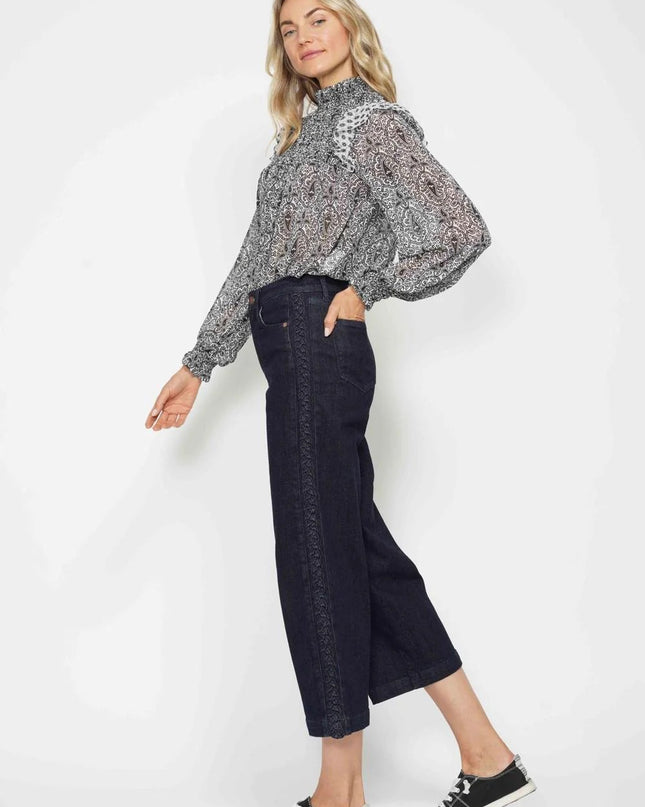 Judy Blue High Waist Side Seam Braid Detail Wide Leg Crop Denim Jeans 88851