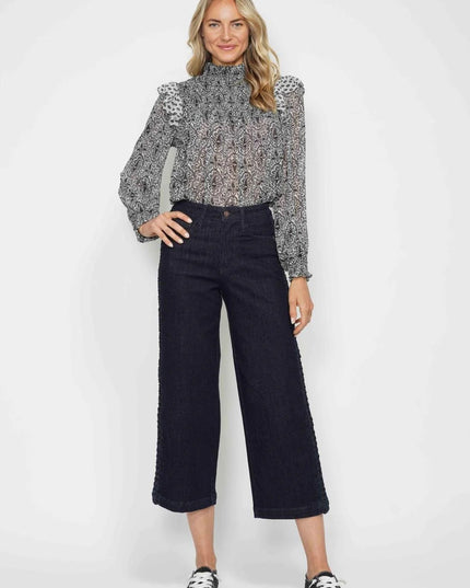 Judy Blue High Waist Side Seam Braid Detail Wide Leg Crop Denim Jeans 88851